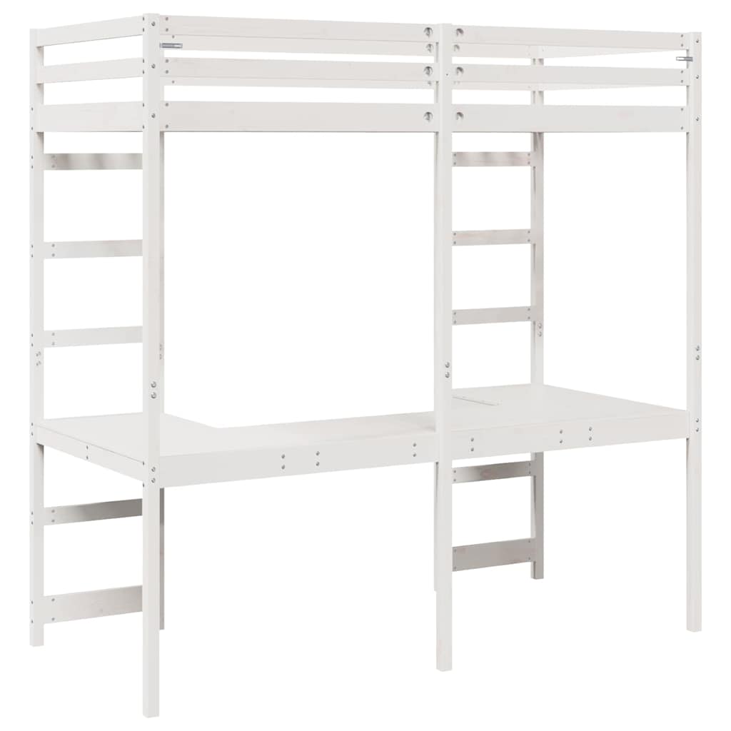 Loft Bed Frame White 90 x 200 cm Solid Pine Wood