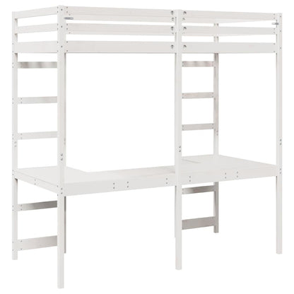 Loft Bed Frame White 90 x 200 cm Solid Pine Wood