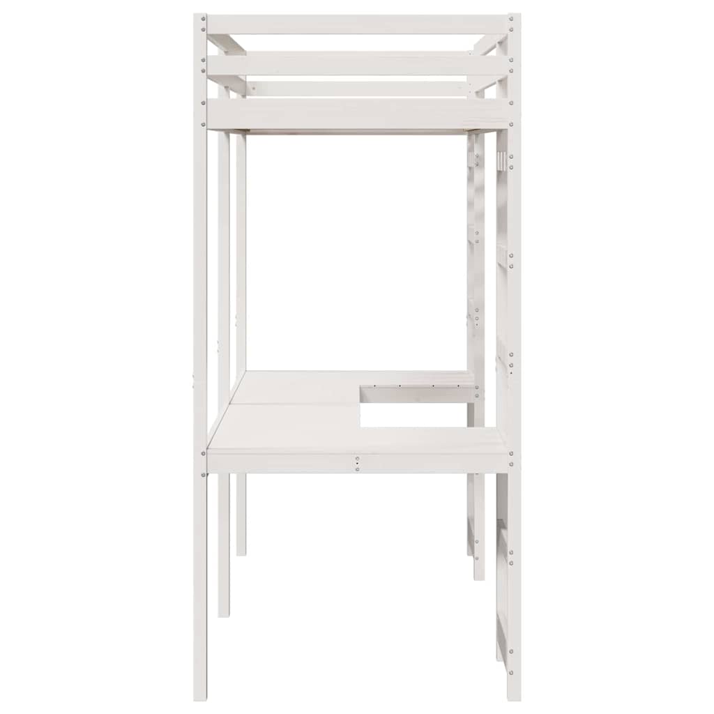 Loft Bed Frame White 90 x 200 cm Solid Pine Wood