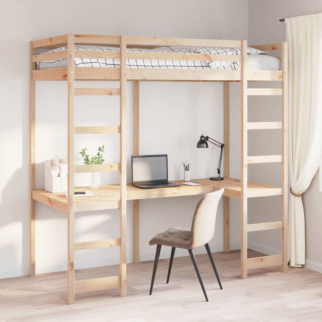 Loft Bed Frame Natural 80 x 200 cm Solid Pine Wood