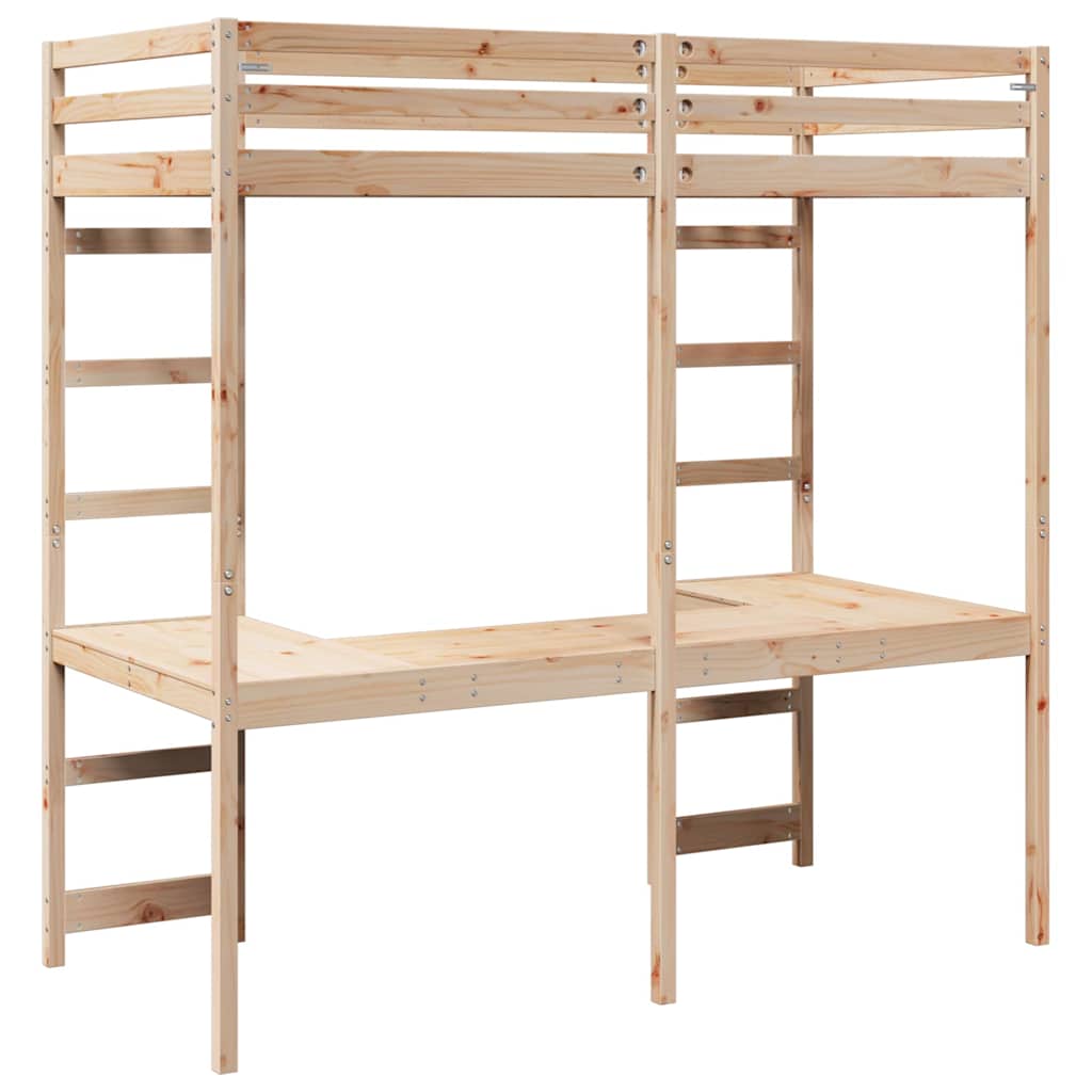 Loft Bed Frame Natural 80 x 200 cm Solid Pine Wood
