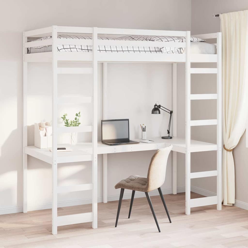 Loft Bed Frame White 80 x 200 cm Solid Pine Wood