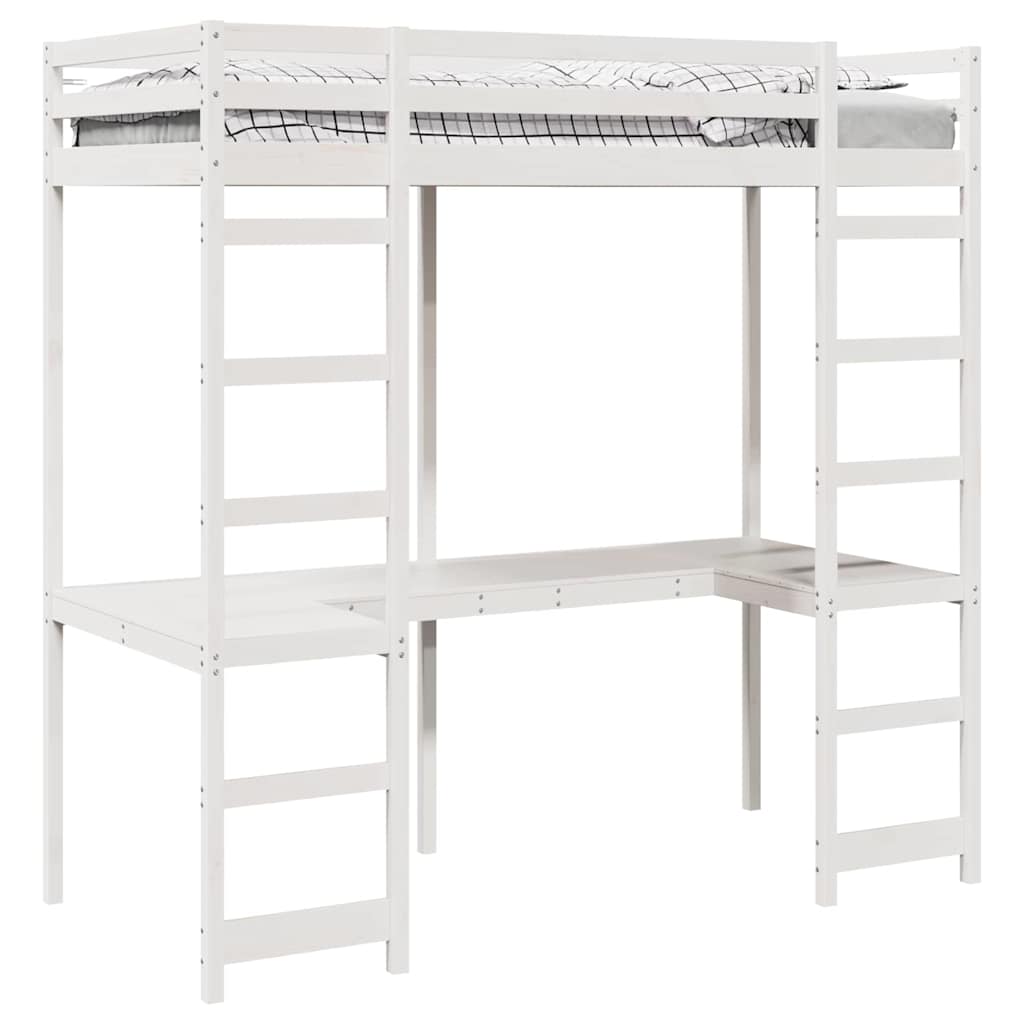 Loft Bed Frame White 80 x 200 cm Solid Pine Wood