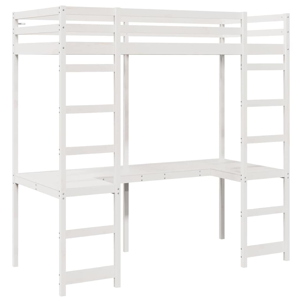 Loft Bed Frame White 80 x 200 cm Solid Pine Wood