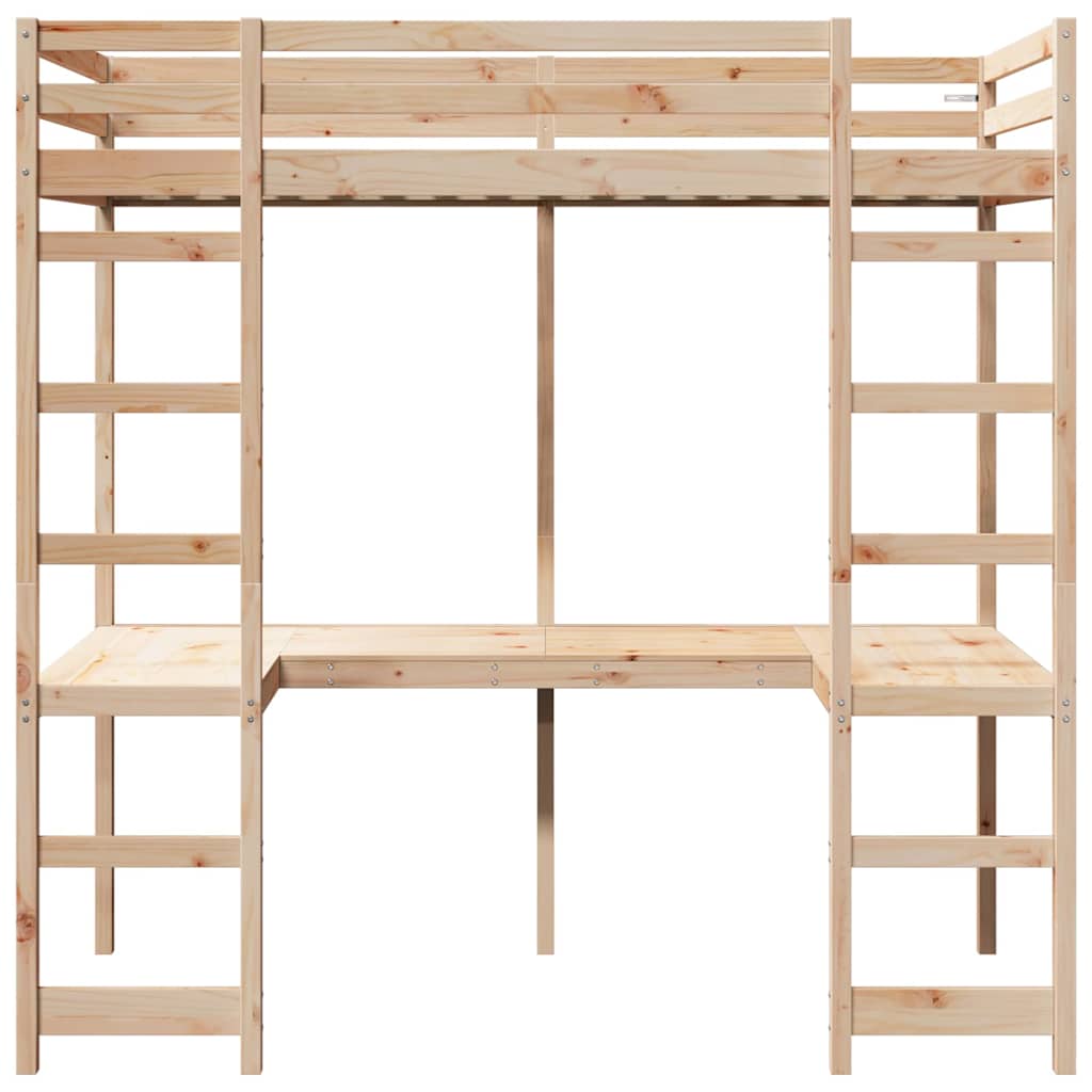 Loft Bed Frame Natural 90 x 190 cm Solid Pine Wood