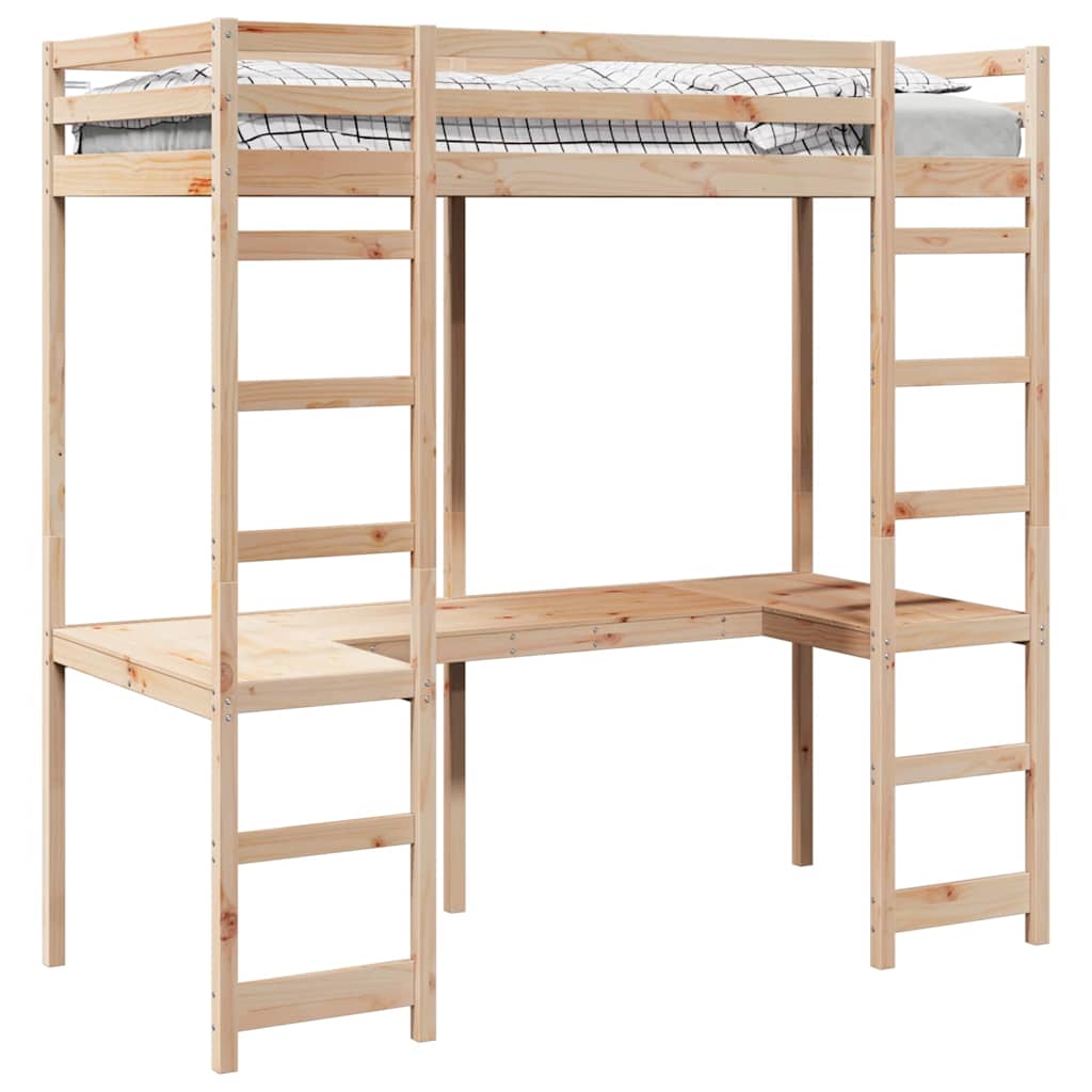 Loft Bed Frame Natural 75 x 190 cm Solid Pine Wood
