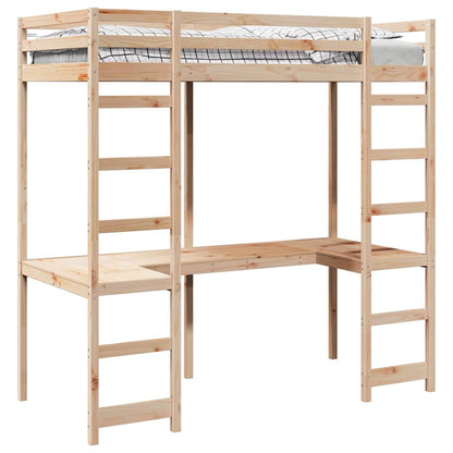 Loft Bed Frame Natural 75 x 190 cm Solid Pine Wood