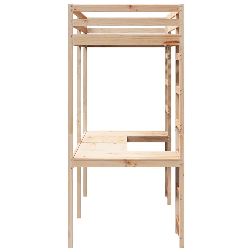 Loft Bed Frame Natural 75 x 190 cm Solid Pine Wood