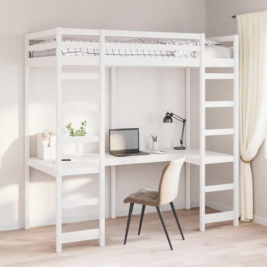 Loft Bed Frame White 75 x 190 cm Solid Pine Wood