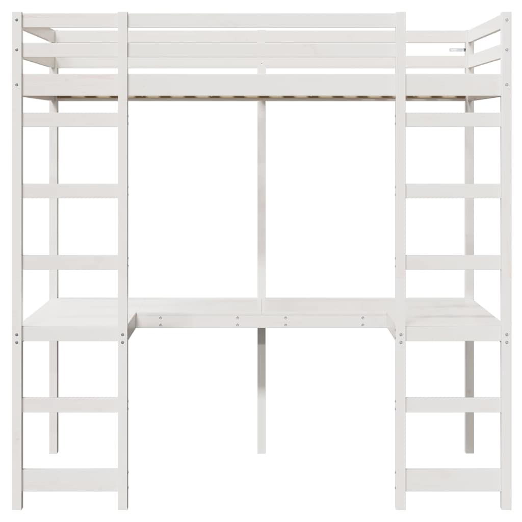 Loft Bed Frame White 75 x 190 cm Solid Pine Wood
