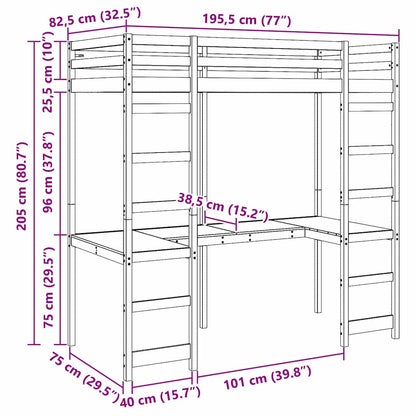Loft Bed Frame White 75 x 190 cm Solid Pine Wood