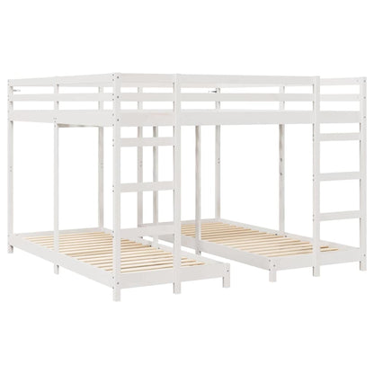 Triple Bunk Bed Frame White 200 x 200 cm Solid Pine Wood
