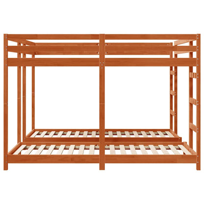 Triple Bunk Bed Frame Wax Brown 200 x 200 cm Solid Pine Wood