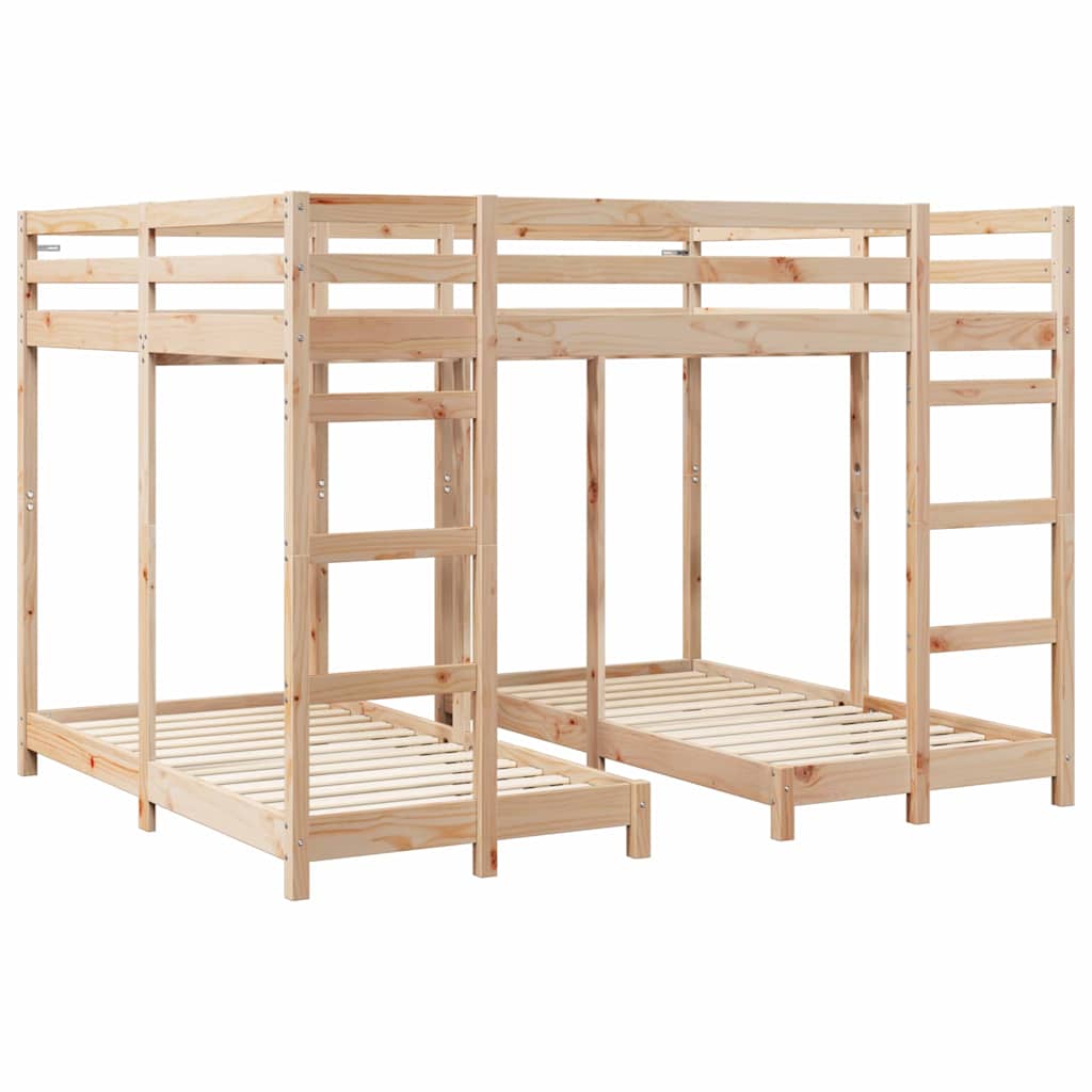 Triple Bunk Bed Frame Brown 160 x 200 cm Solid Pine Wood