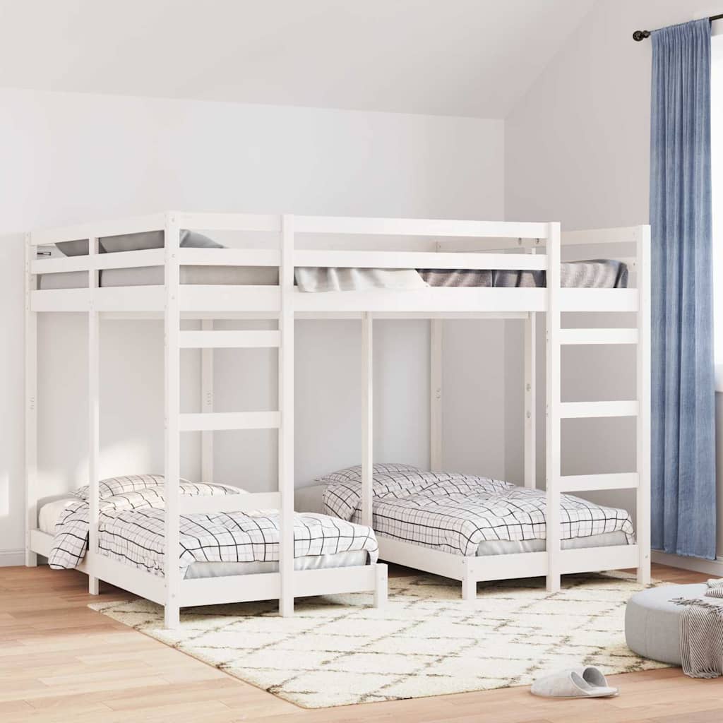 Triple Bunk Bed Frame White 160 x 200 cm Solid Pine Wood