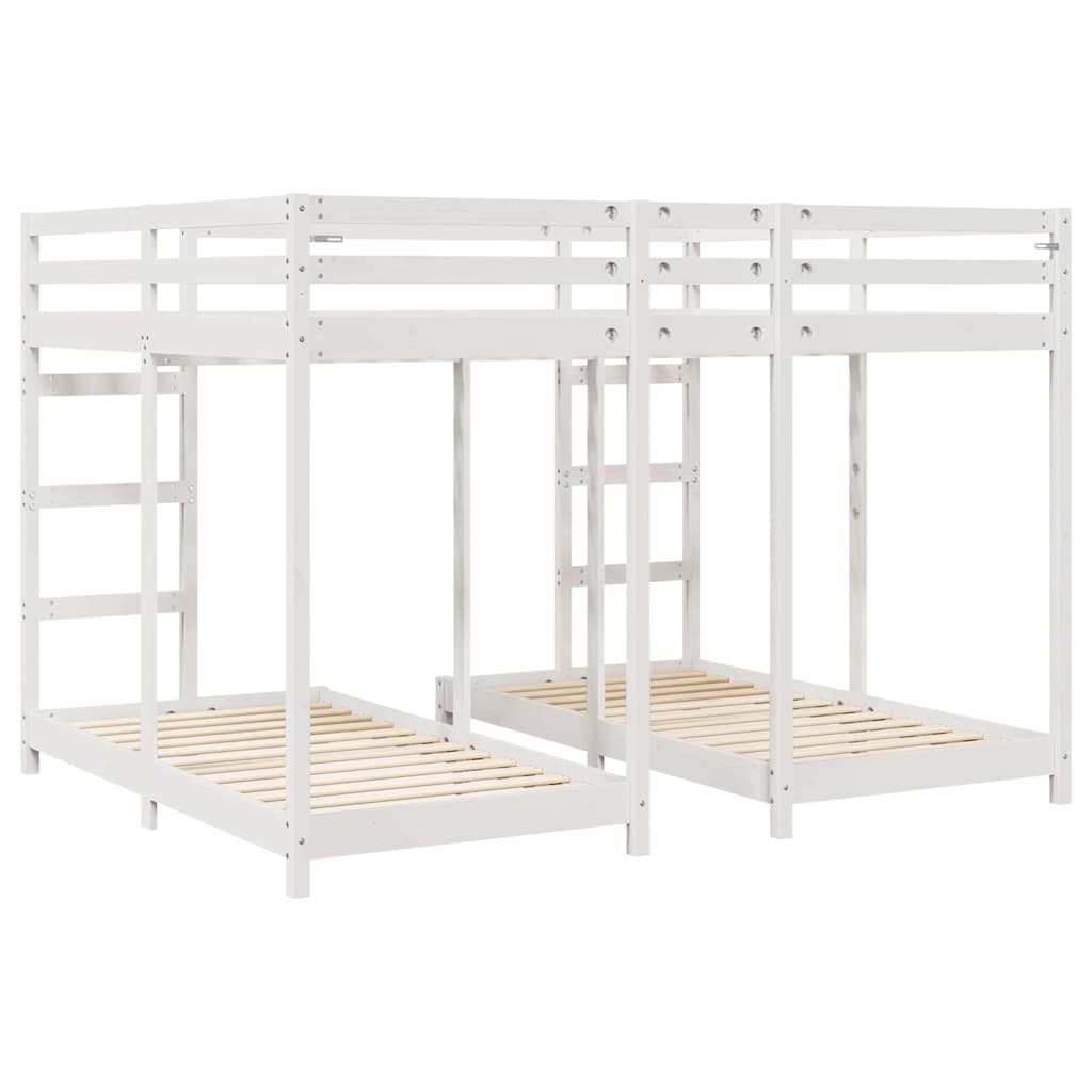 Triple Bunk Bed Frame White 160 x 200 cm Solid Pine Wood