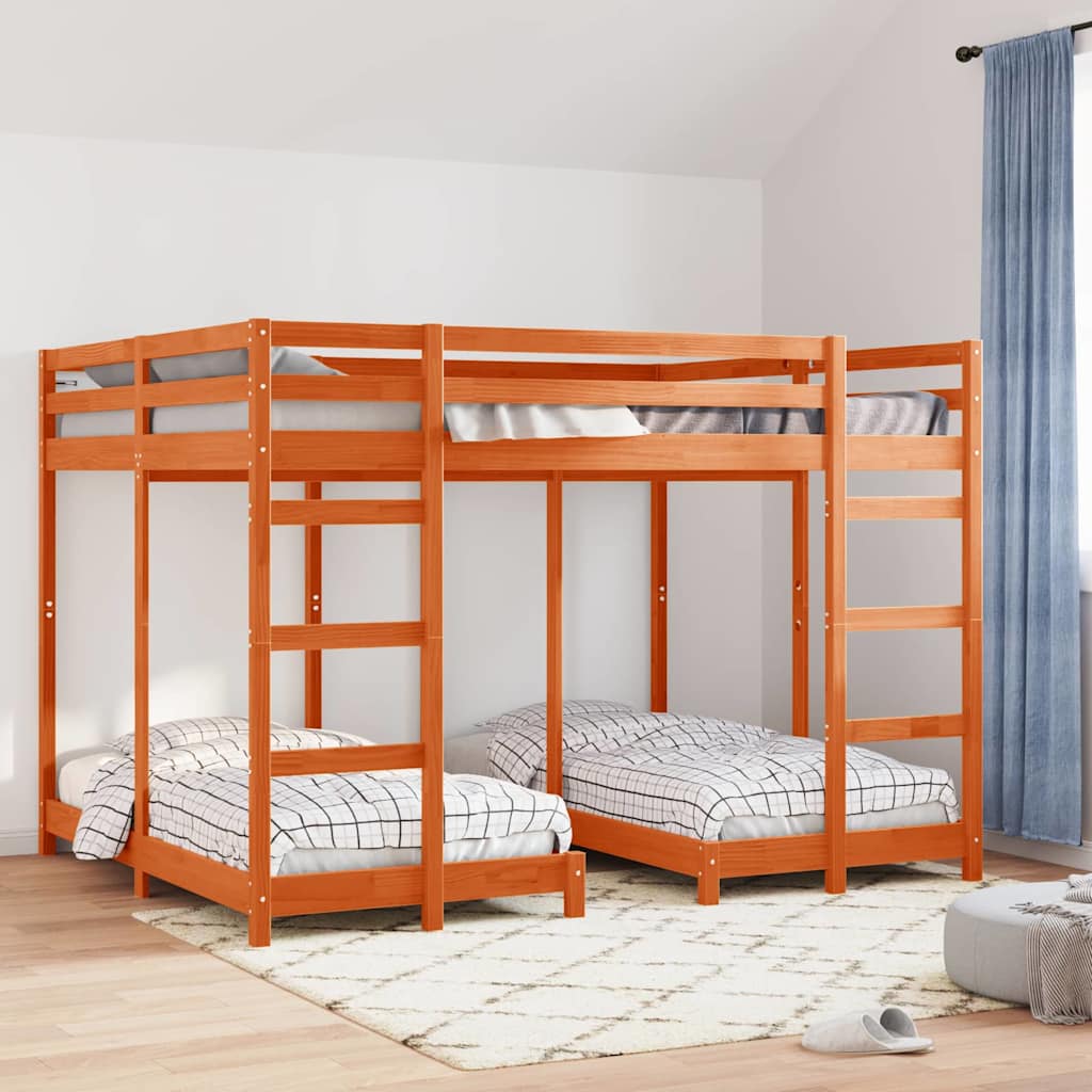 Triple Bunk Bed Frame Wax brown 160 x 200 cm Solid Pine Wood