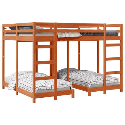 Triple Bunk Bed Frame Wax brown 160 x 200 cm Solid Pine Wood