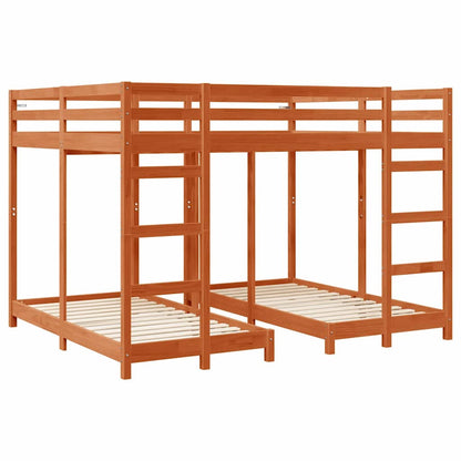 Triple Bunk Bed Frame Wax brown 160 x 200 cm Solid Pine Wood