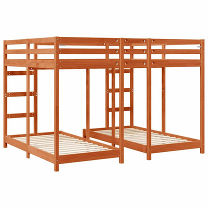 Triple Bunk Bed Frame Wax brown 160 x 200 cm Solid Pine Wood