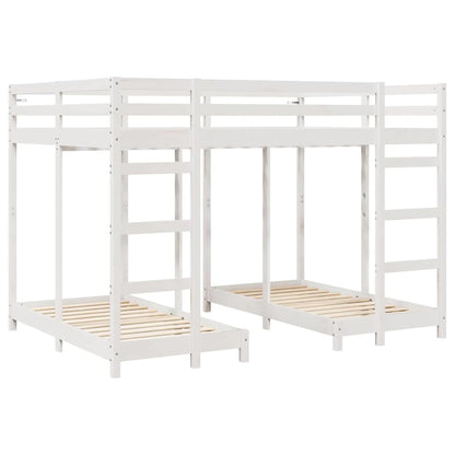 Triple Bunk Bed Frame White 140 x 200 cm Solid Pine Wood
