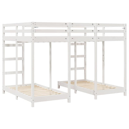 Triple Bunk Bed Frame White 140 x 200 cm Solid Pine Wood