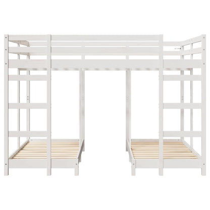 Triple Bunk Bed Frame White 140 x 200 cm Solid Pine Wood