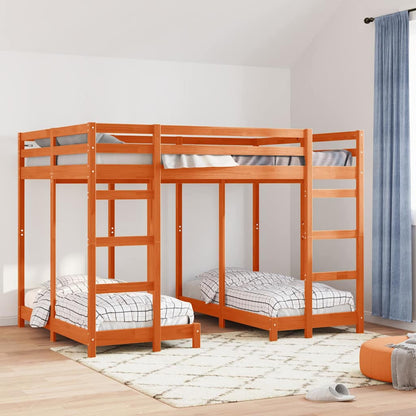 Triple Bunk Bed Frame Wax brown 140 x 200 cm Solid Pine Wood