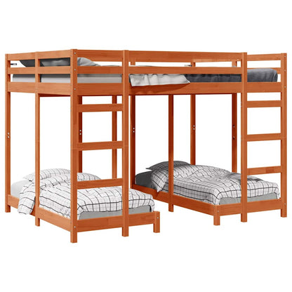 Triple Bunk Bed Frame Wax brown 140 x 200 cm Solid Pine Wood