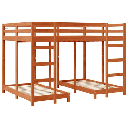 Triple Bunk Bed Frame Wax brown 140 x 200 cm Solid Pine Wood