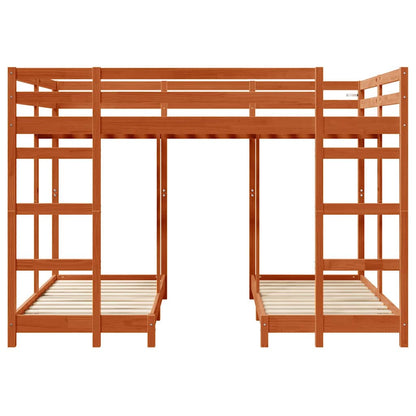 Triple Bunk Bed Frame Wax brown 140 x 200 cm Solid Pine Wood