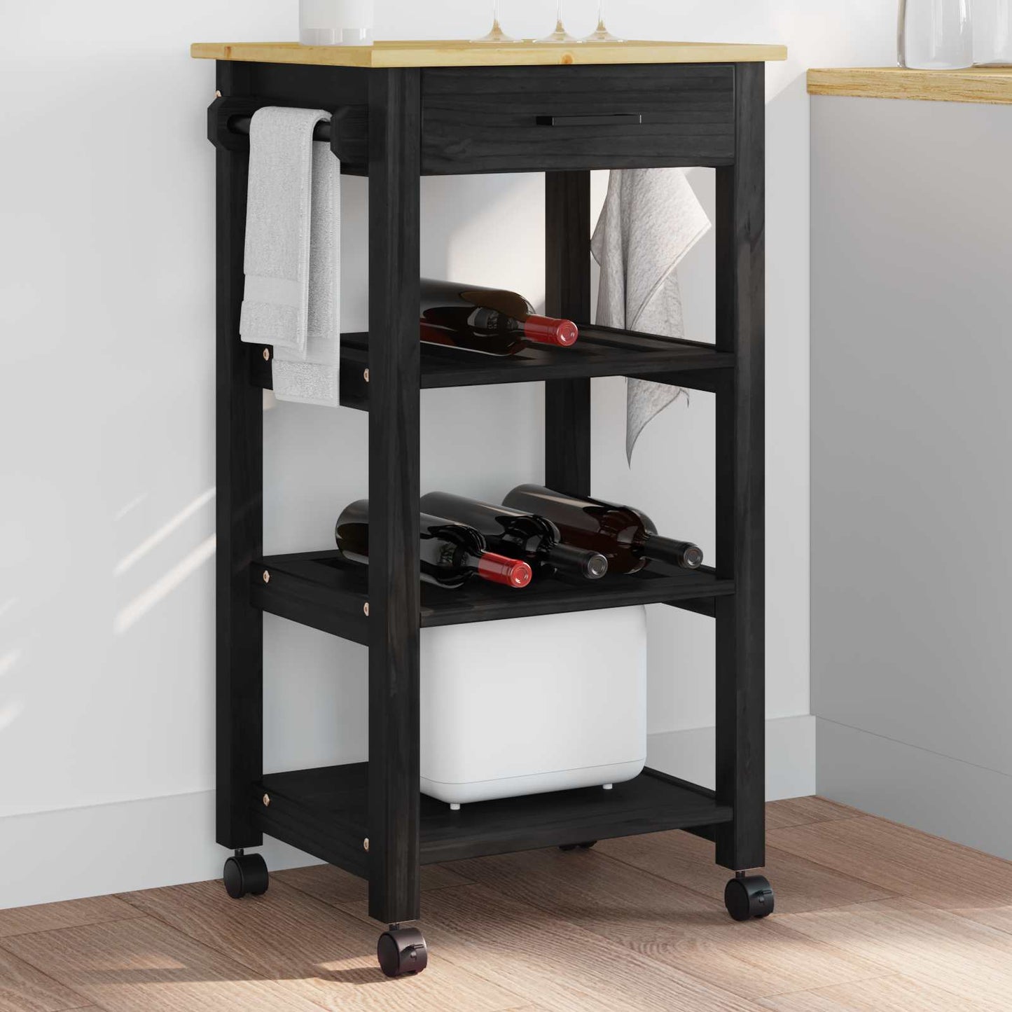 Kitchen Trolley MONZA Black 48 x 40 x 88.5 cm Solid Pine Wood