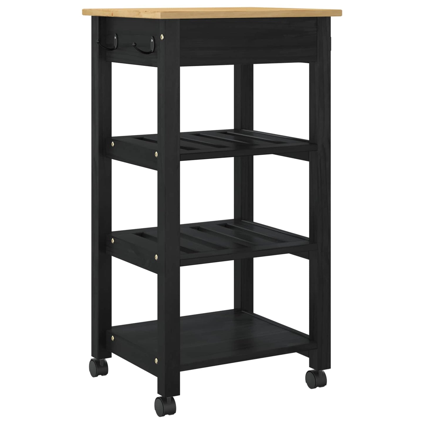 Kitchen Trolley MONZA Black 48 x 40 x 88.5 cm Solid Pine Wood