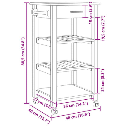 Kitchen Trolley MONZA Black 48 x 40 x 88.5 cm Solid Pine Wood