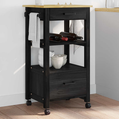 Kitchen Trolley MONZA Black 48 x 40 x 88.5 cm Solid Pine Wood