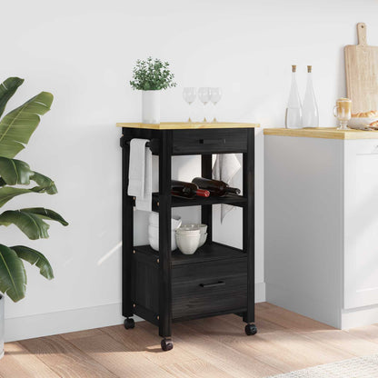Kitchen Trolley MONZA Black 48 x 40 x 88.5 cm Solid Pine Wood