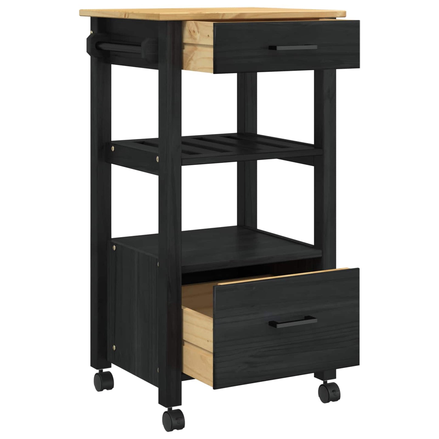Kitchen Trolley MONZA Black 48 x 40 x 88.5 cm Solid Pine Wood