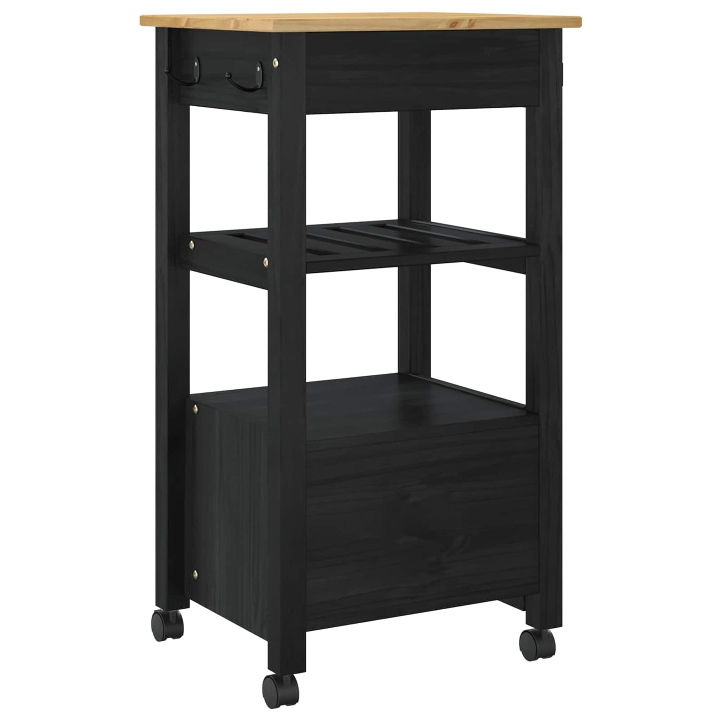 Kitchen Trolley MONZA Black 48 x 40 x 88.5 cm Solid Pine Wood