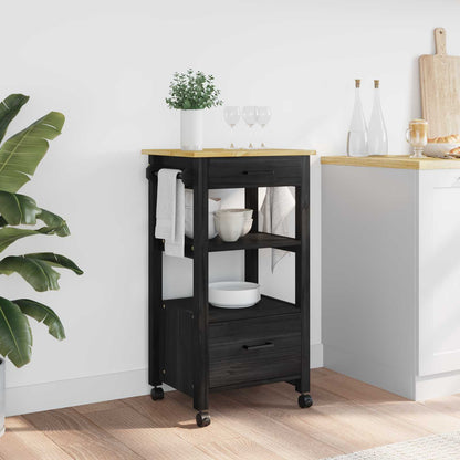 Kitchen Trolley MONZA Black 48 x 40 x 88.5 cm Solid Pine Wood