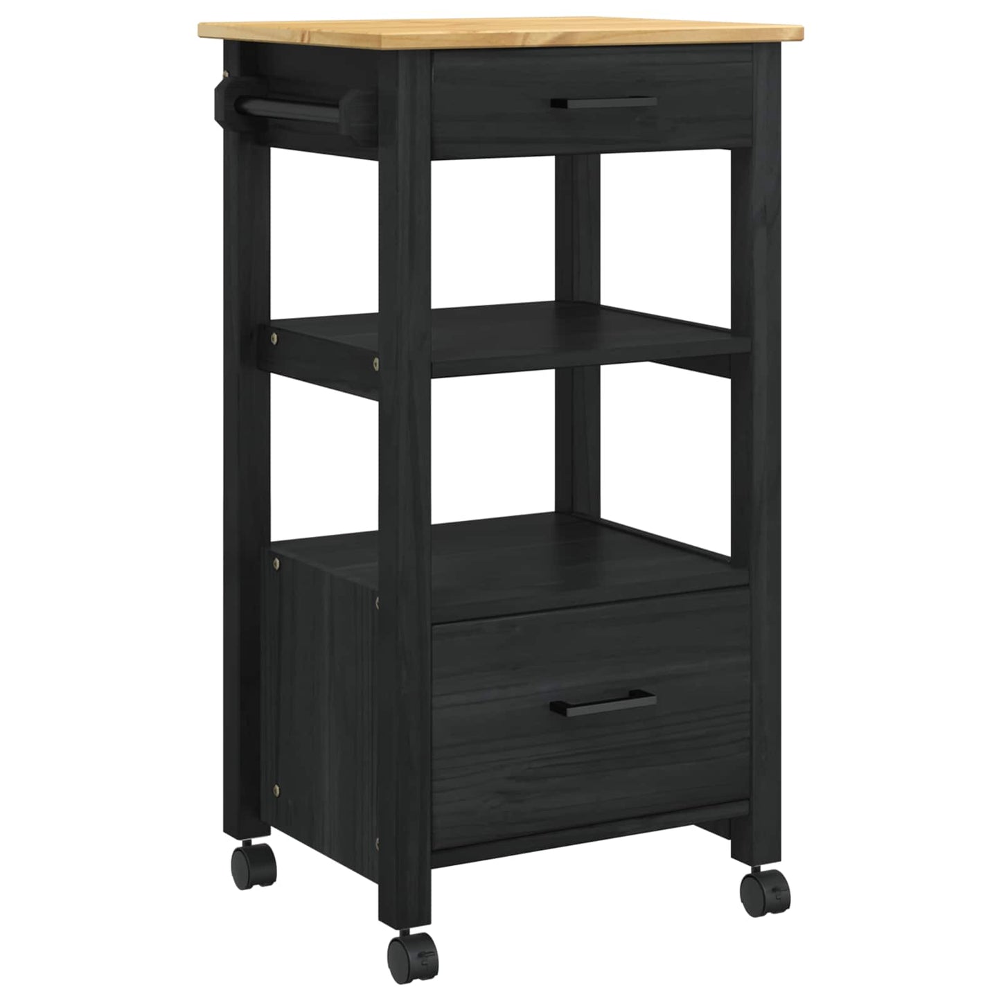 Kitchen Trolley MONZA Black 48 x 40 x 88.5 cm Solid Pine Wood