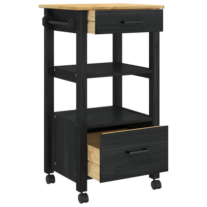 Kitchen Trolley MONZA Black 48 x 40 x 88.5 cm Solid Pine Wood