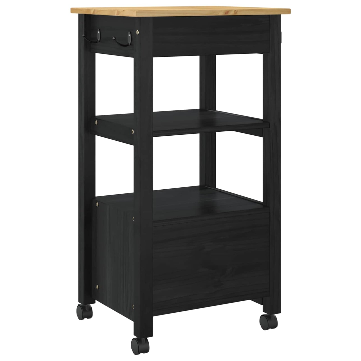Kitchen Trolley MONZA Black 48 x 40 x 88.5 cm Solid Pine Wood