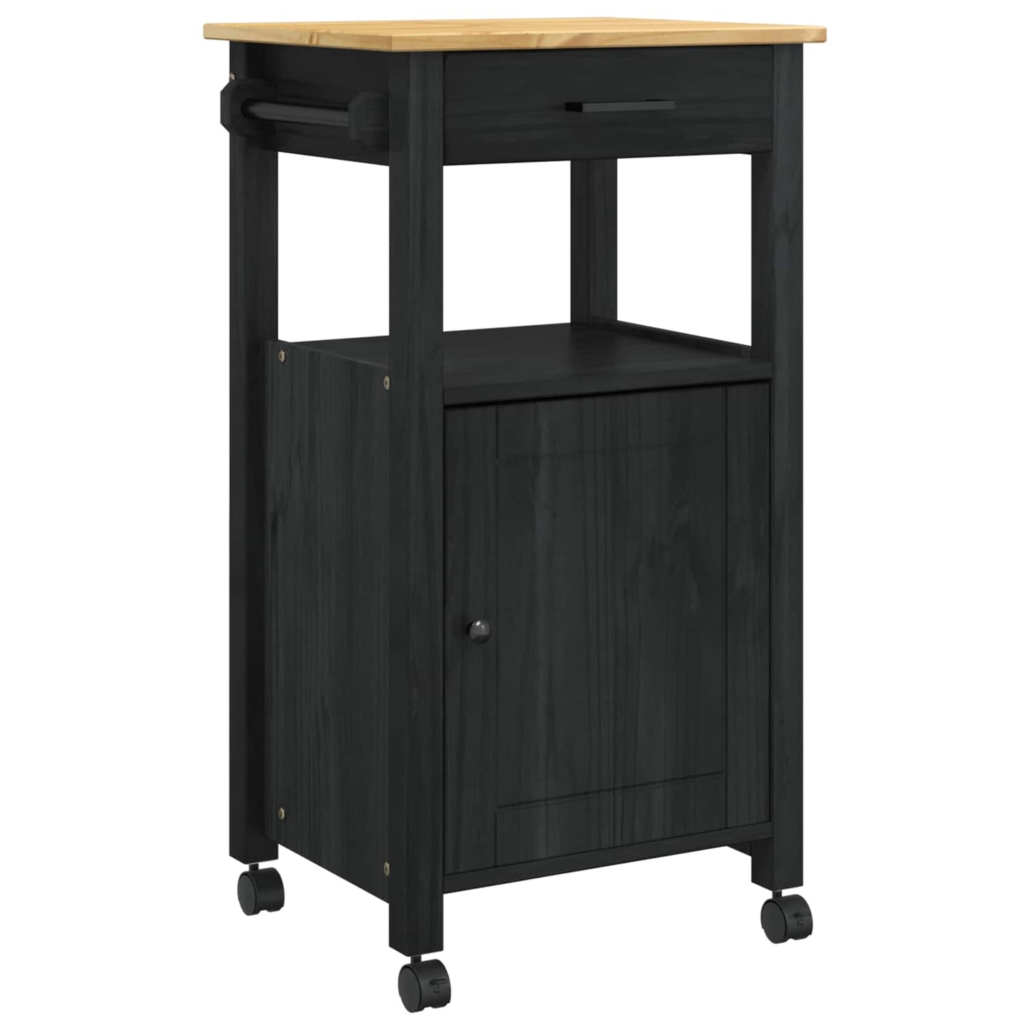 Kitchen Trolley MONZA Black 48 x 40 x 88.5 cm Solid Pine Wood