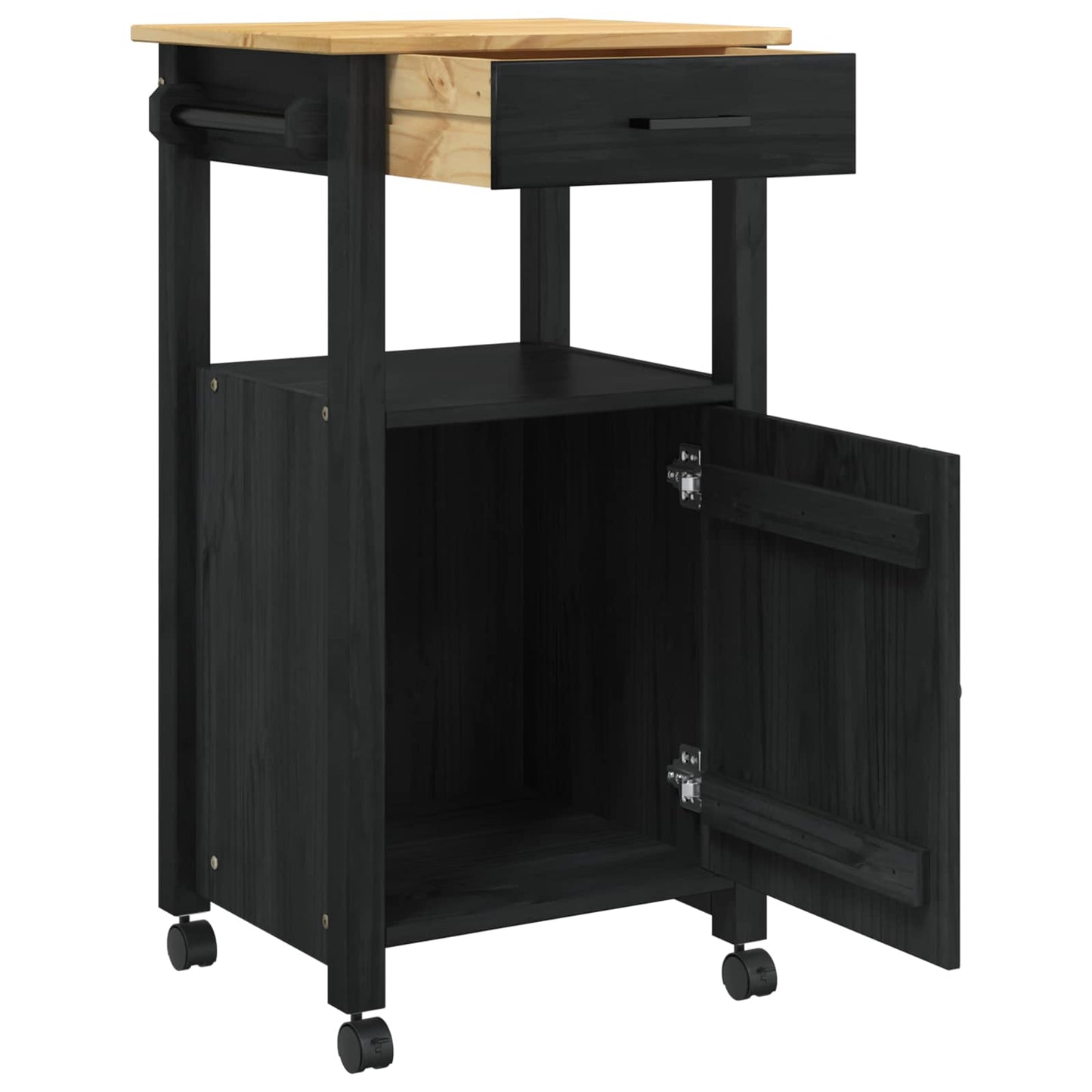 Kitchen Trolley MONZA Black 48 x 40 x 88.5 cm Solid Pine Wood