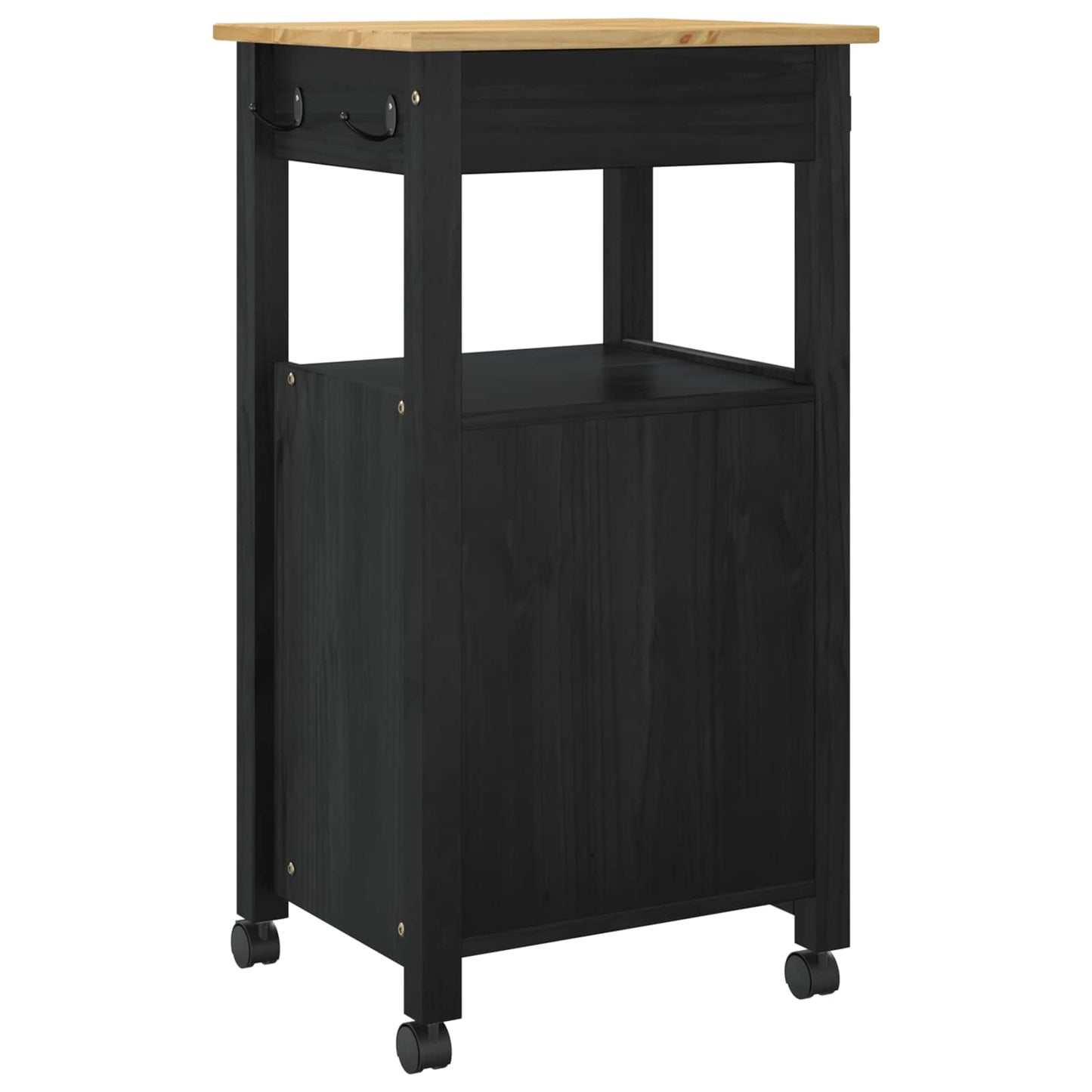Kitchen Trolley MONZA Black 48 x 40 x 88.5 cm Solid Pine Wood