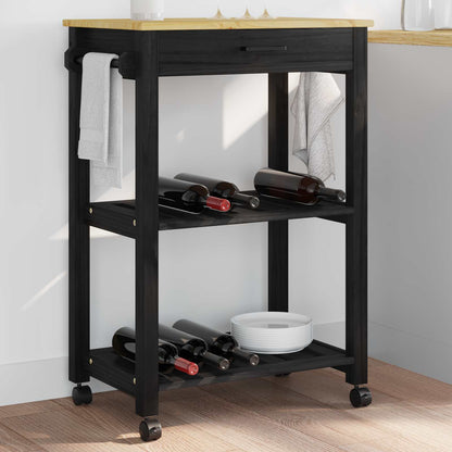 Kitchen Trolley MONZA Black 60 x 40 x 88.5 cm Solid Pine Wood