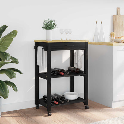 Kitchen Trolley MONZA Black 60 x 40 x 88.5 cm Solid Pine Wood