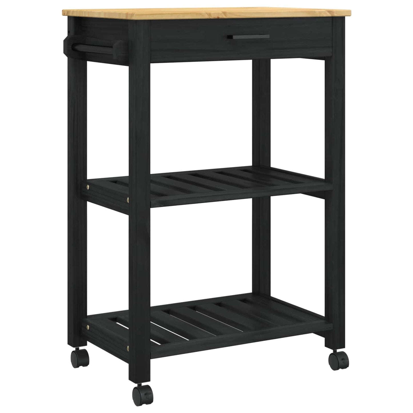 Kitchen Trolley MONZA Black 60 x 40 x 88.5 cm Solid Pine Wood