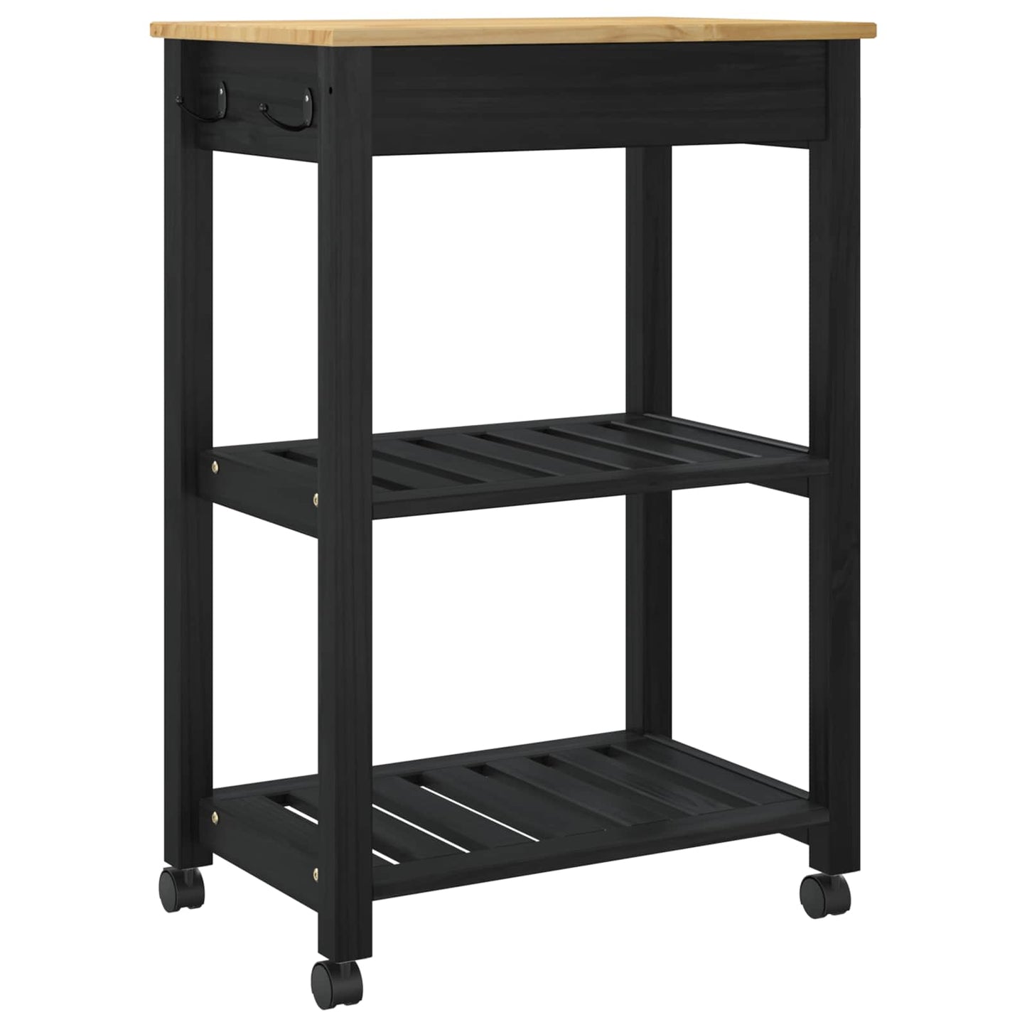 Kitchen Trolley MONZA Black 60 x 40 x 88.5 cm Solid Pine Wood