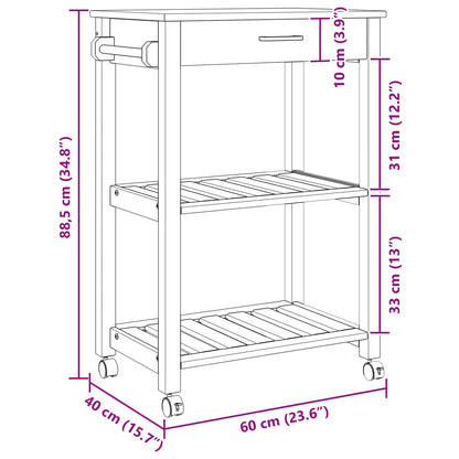 Kitchen Trolley MONZA Black 60 x 40 x 88.5 cm Solid Pine Wood
